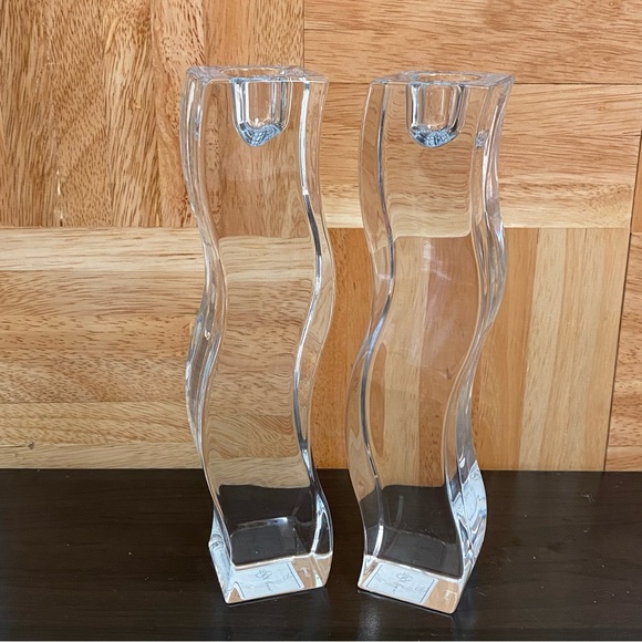 Pair of LENOX Ovations Serenity Wavy Curve 8” Crystal Glass Candle Stick Holders - Picture 7 of 14